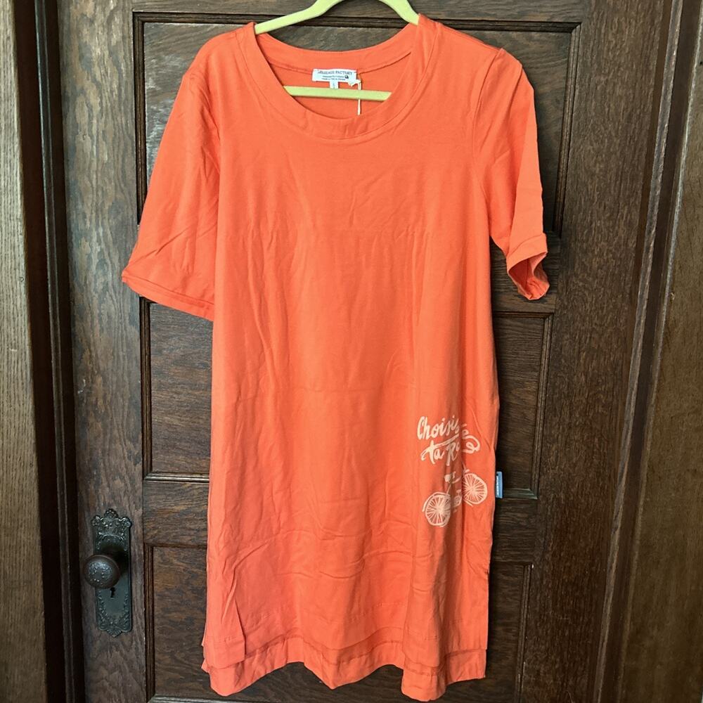 NWT Message Factory Orange Screen Print Bicycle T Shirt Dress Sz XXL